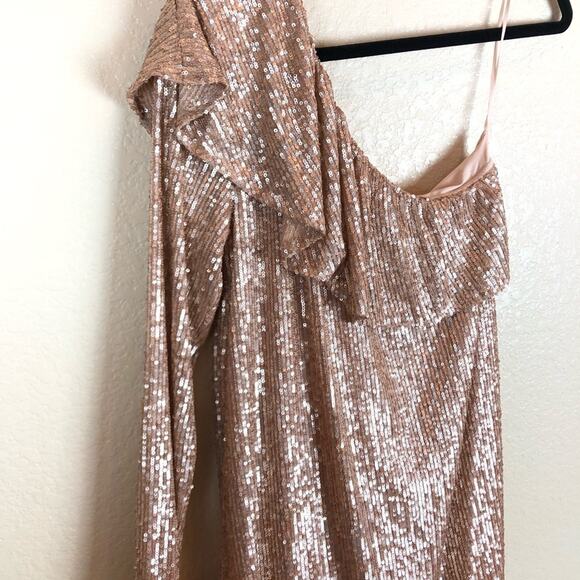 NWT Zara Blogger Sequin Ruffle One Shoulder Dress. - Picture 7 of 14